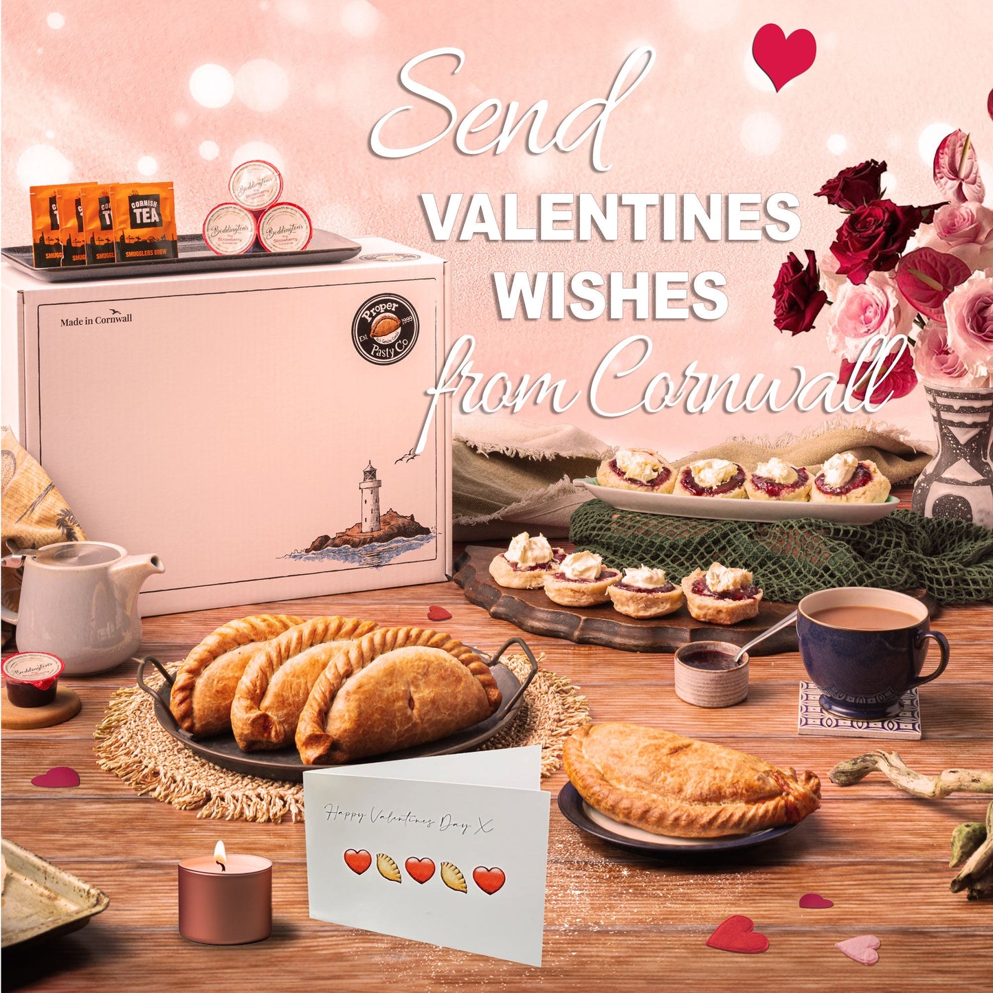 Fowey Valentines Cornish Pasty & Cream Tea Hamper for 4 (CTP) - Proper Pasty Company