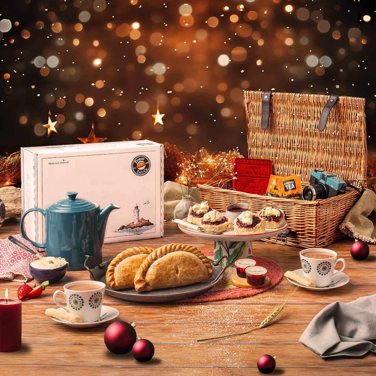 Marazion Festive Tea for Two Cornish Pasty & Cream Hamper - Proper Pasty Company