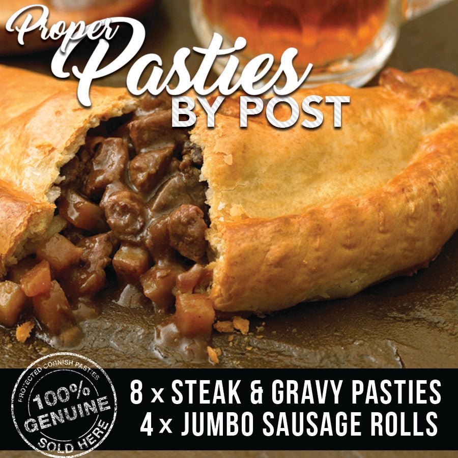 Steak and Gravy Pasties (8) + 4 x Jumbo Sausage Rolls - Proper Pasty Company